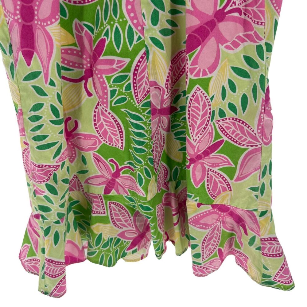 Lilly Pulitzer Dress Girls 8 Green Pink Floral Hawaiian Sundress Resort Vintage - Picture 9 of 14